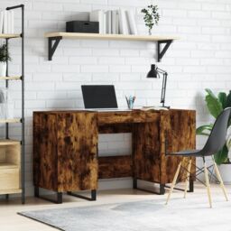 Berkfield Home Desk Smoked Oak 140x50x75 cm Engineered Wood in Brown - Size: 140 x 50 x 75 cm - thumbnail 1