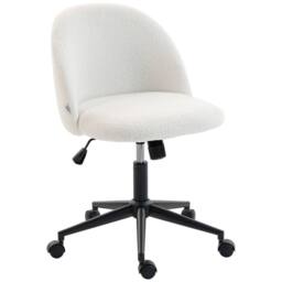 HOMCOM Desk Chair, Fluffy Swivel Office Chair for Makeup Vanity in Cream - thumbnail 2