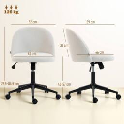 HOMCOM Desk Chair, Fluffy Swivel Office Chair for Makeup Vanity in Cream - thumbnail 3