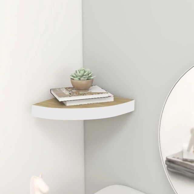 Berkfield Home Wall Corner Shelf Oak & White 25x25x3.8 cm MDF in Brown - image 1