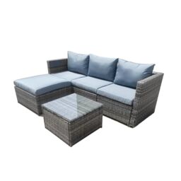 FURNITURE ONE Patio Rattan Corner Sofa, Reversible L-Shaped Wicker Outdoor Couch in Grey - Size: 1 Pack - thumbnail 1