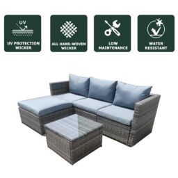 FURNITURE ONE Patio Rattan Corner Sofa, Reversible L-Shaped Wicker Outdoor Couch in Grey - Size: 1 Pack - thumbnail 2