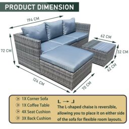FURNITURE ONE Patio Rattan Corner Sofa, Reversible L-Shaped Wicker Outdoor Couch in Grey - Size: 1 Pack - thumbnail 6