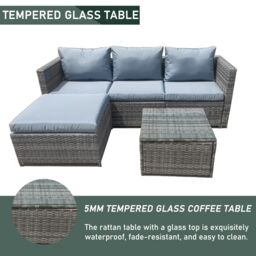 FURNITURE ONE Patio Rattan Corner Sofa, Reversible L-Shaped Wicker Outdoor Couch in Grey - Size: 1 Pack - thumbnail 3
