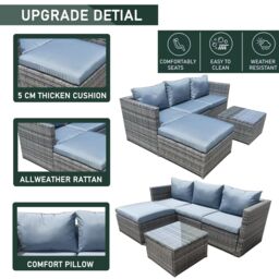 FURNITURE ONE Patio Rattan Corner Sofa, Reversible L-Shaped Wicker Outdoor Couch in Grey - Size: 1 Pack - thumbnail 4