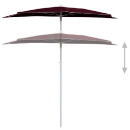 Berkfield Home Garden Half Parasol with Pole 180x90 cm Bordeaux Red - thumbnail 4
