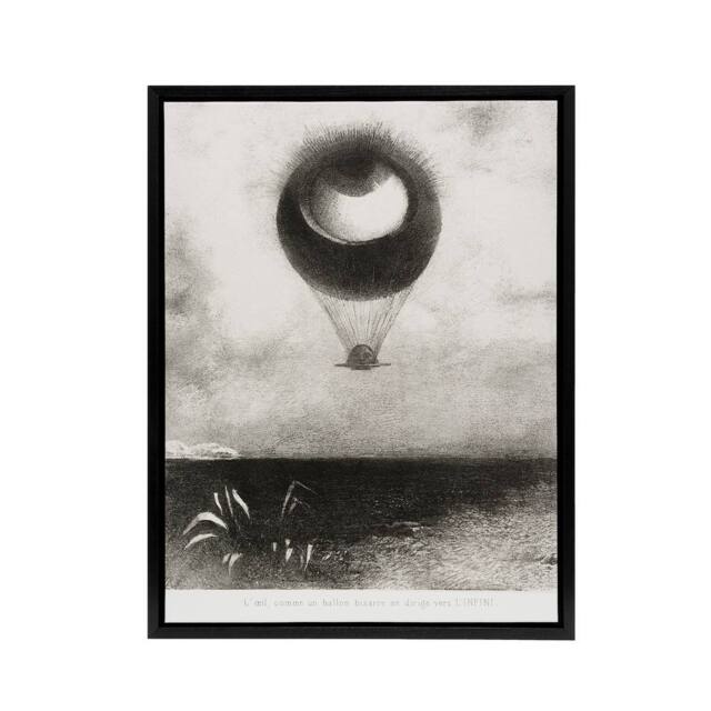 "Artery8 The Eye Like a Strange Balloon Redon Black Framed Canvas Wall Art in Grey - Size: W12"" x H16""" - image 1