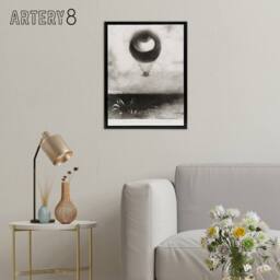 "Artery8 The Eye Like a Strange Balloon Redon Black Framed Canvas Wall Art in Grey - Size: W12"" x H16""" - thumbnail 3