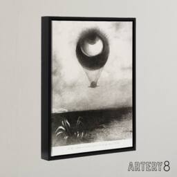"Artery8 The Eye Like a Strange Balloon Redon Black Framed Canvas Wall Art in Grey - Size: W12"" x H16""" - thumbnail 2
