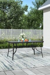 Garden Sanctuary Patio Tempered Glass Garden Coffee Table with Parasol Hole in Black - thumbnail 1