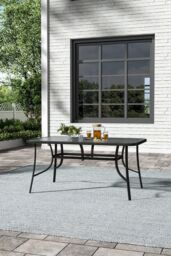 Garden Sanctuary Patio Tempered Glass Garden Coffee Table with Parasol Hole in Black - thumbnail 2