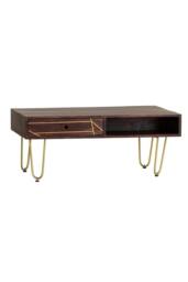 IH Design Silchester Dark Mango Coffee Table with Drawer & Gold Inlay in Brown - thumbnail 2