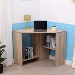 Home Source Wellington Compact Office Computer Corner Desk with Storage Shelves in Light Oak - thumbnail 1