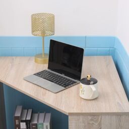 Home Source Wellington Compact Office Computer Corner Desk with Storage Shelves in Light Oak - thumbnail 4