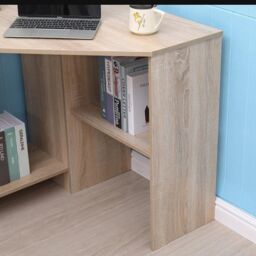 Home Source Wellington Compact Office Computer Corner Desk with Storage Shelves in Light Oak - thumbnail 7