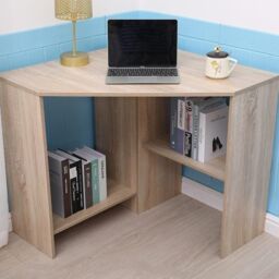 Home Source Wellington Compact Office Computer Corner Desk with Storage Shelves in Light Oak - thumbnail 8