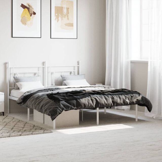 Berkfield Home Metal Bed Frame with Headboard White 160x200 cm - image 1