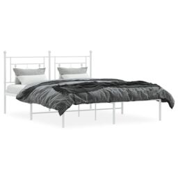 Berkfield Home Metal Bed Frame with Headboard White 160x200 cm - thumbnail 3