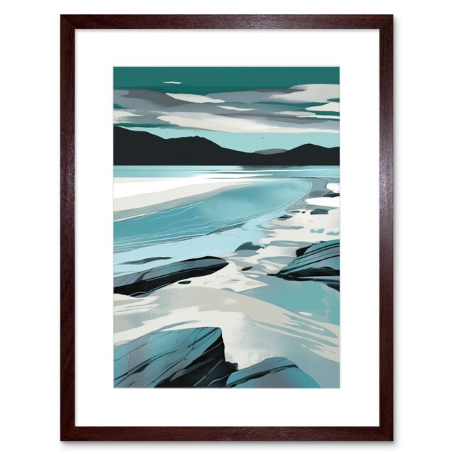 "Artery8 Wall Art Print Luskentyre Beach Isle of Harris Coastal Landscape Artwork Framed 9X7 Inch in Brown - Size: W7"" x H9""" - image 1