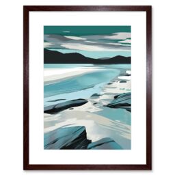 "Artery8 Wall Art Print Luskentyre Beach Isle of Harris Coastal Landscape Artwork Framed 9X7 Inch in Brown - Size: W7"" x H9""" - thumbnail 1