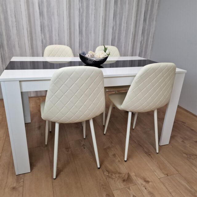 KOSY KOALA Dining Table & 4 Chairs Set White Black Table With 4 Cream Chairs Dining Room Furniture in Brown - image 1