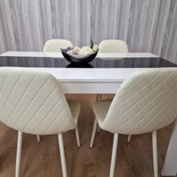 KOSY KOALA Dining Table & 4 Chairs Set White Black Table With 4 Cream Chairs Dining Room Furniture in Brown - thumbnail 8