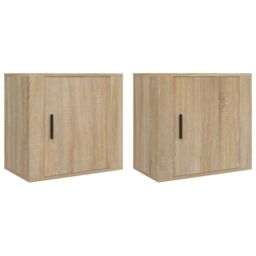 Berkfield Home Wall-mounted Bedside Cabinets 2 pcs Sonoma Oak 50x30x47 cm in Brown - Size: 50 x 30 x 47 cm - thumbnail 2