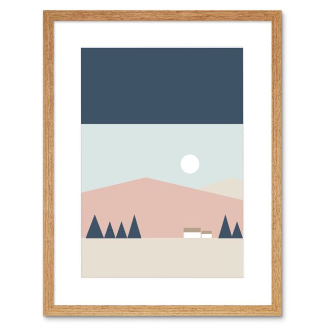 "Artery8 Wall Art Print Pastel Geometric Scotland Scottish Highland Sun Hills House Framed Art in Beige - Size: W7"" x H9""" - image 1
