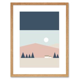 "Artery8 Wall Art Print Pastel Geometric Scotland Scottish Highland Sun Hills House Framed Art in Beige - Size: W7"" x H9""" - thumbnail 1
