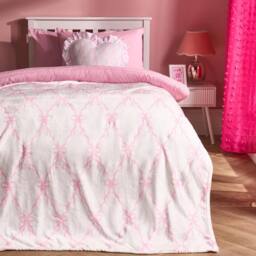 OHS Bow Lattice Flannel Fleece Throw Blanket Soft Bedspread in White - Size: 125 cm x 150 cm - thumbnail 1