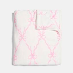OHS Bow Lattice Flannel Fleece Throw Blanket Soft Bedspread in White - Size: 125 cm x 150 cm - thumbnail 4