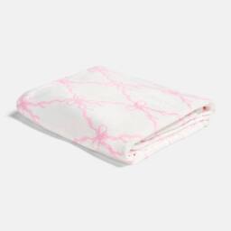 OHS Bow Lattice Flannel Fleece Throw Blanket Soft Bedspread in White - Size: 125 cm x 150 cm - thumbnail 3