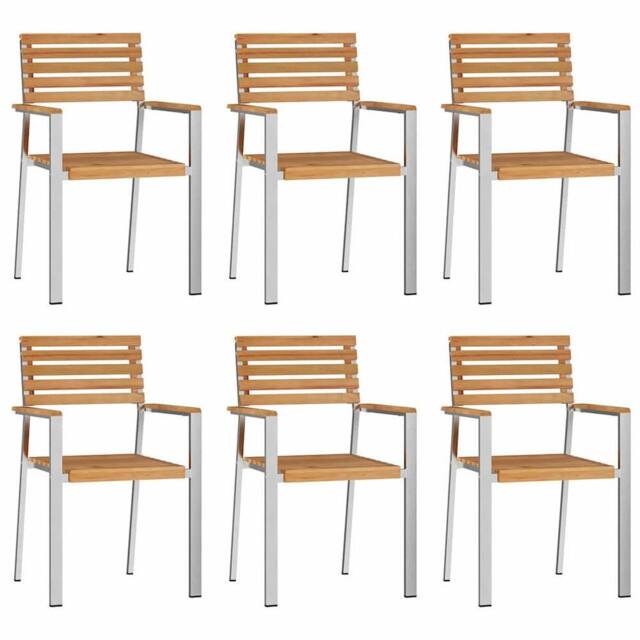 Berkfield Home Stacking Garden Chairs 6 pcs 54.5x56x89 cm Solid Wood Teak in Brown - image 1