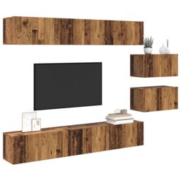 Berkfield Home TV Cabinet 8 pcs Old wood 60 x 30 x 30.5 cm Engineered wood in Brown - thumbnail 3