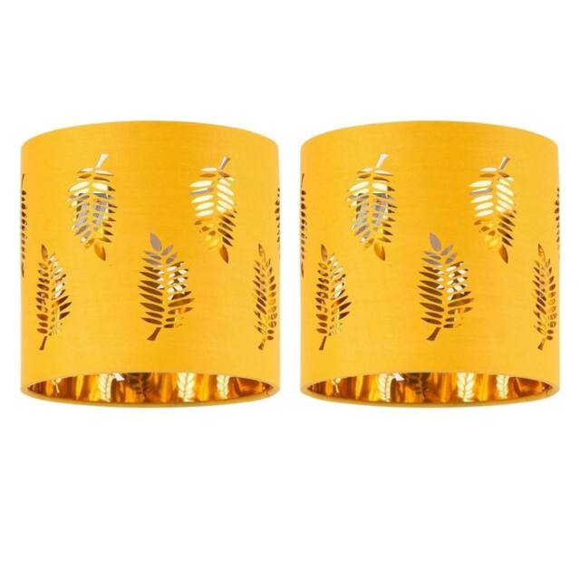 EONLION 2Yellow Leaf Cut Out Gold Inner 15cm Table Lamp Shade Lightshades in Yellow - image 1