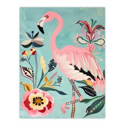 "Artery8 Flamingo Bird & Exotic Flowers Bright Painting Wall Art Print in Pink - Size: W12"" x H16""" - thumbnail 1