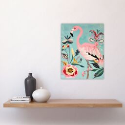 "Artery8 Flamingo Bird & Exotic Flowers Bright Painting Wall Art Print in Pink - Size: W12"" x H16""" - thumbnail 4
