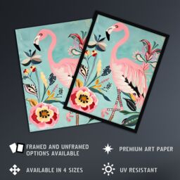 "Artery8 Flamingo Bird & Exotic Flowers Bright Painting Wall Art Print in Pink - Size: W12"" x H16""" - thumbnail 2
