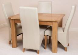Thats Furniture Hampton 120-160cm Oak Extending Dining Table & 4 Lola Leather Chairs in Cream - thumbnail 2