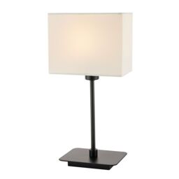 Happy Homewares Contemporary Bedside Table Lamp with White Cotton Fabric Shade in Black