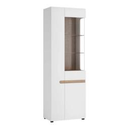 Wyld Haus Foxwhisk Tall Glazed Narrow Display Unit White Gloss & Truffle Oak - thumbnail 3