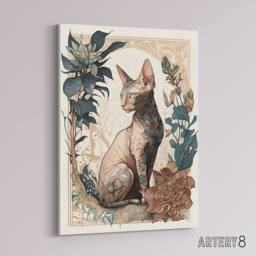 "Artery8 Sphynx Cat With Flower Blooms Canvas Wall Art Print - Size: W18"" x H24""" - thumbnail 2