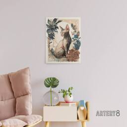 "Artery8 Sphynx Cat With Flower Blooms Canvas Wall Art Print - Size: W18"" x H24""" - thumbnail 3