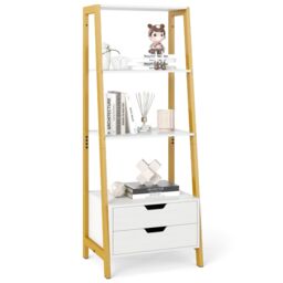 Costway Ladder Bookshelf Tall Freestanding Display Rack with Storage-White in White - thumbnail 1