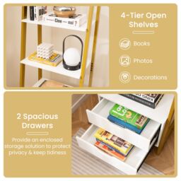 Costway Ladder Bookshelf Tall Freestanding Display Rack with Storage-White in White - thumbnail 5