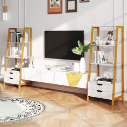 Costway Ladder Bookshelf Tall Freestanding Display Rack with Storage-White in White - thumbnail 9