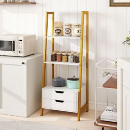 Costway Ladder Bookshelf Tall Freestanding Display Rack with Storage-White in White - thumbnail 3