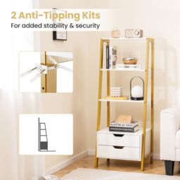 Costway Ladder Bookshelf Tall Freestanding Display Rack with Storage-White in White - thumbnail 6