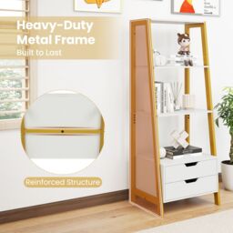 Costway Ladder Bookshelf Tall Freestanding Display Rack with Storage-White in White - thumbnail 7