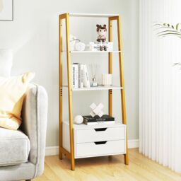 Costway Ladder Bookshelf Tall Freestanding Display Rack with Storage-White in White - thumbnail 4